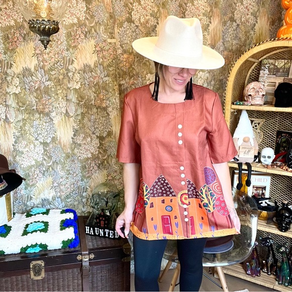 Vintage Miss Look 🍁 Fall Vibes Blouse With Off Center Buttons 🍂🌻 - Picture 4 of 6